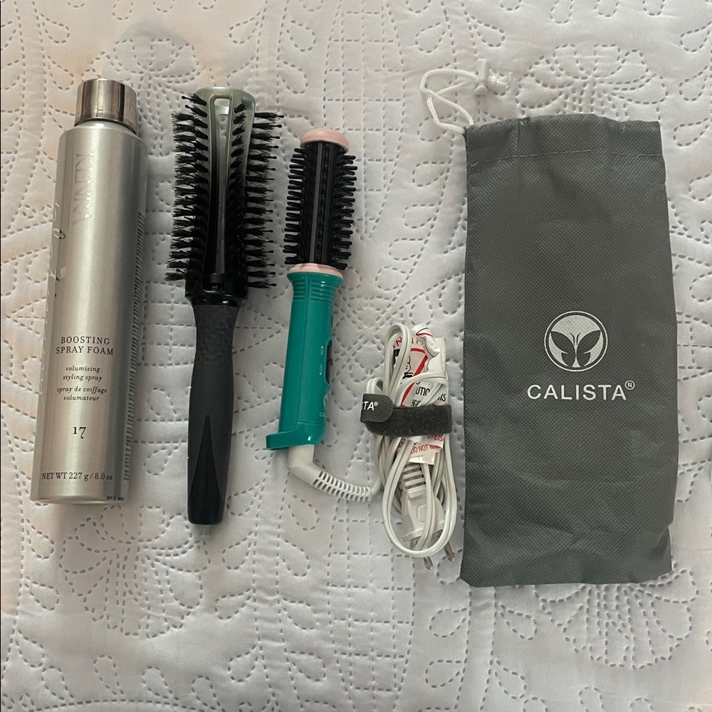 BUNDLE OF 3 ITEMS: KENRA BOOSTING SPRAY FOAM #17, STYLING BRUSH & CURLING WAND